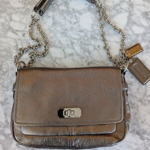 Coach Metallic Leather Flap  Crossbody Shoulder Bag Chain Link 17808 Chelsea